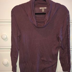 Purple Cow Neck Sweater with Lace Detail Sleeves
